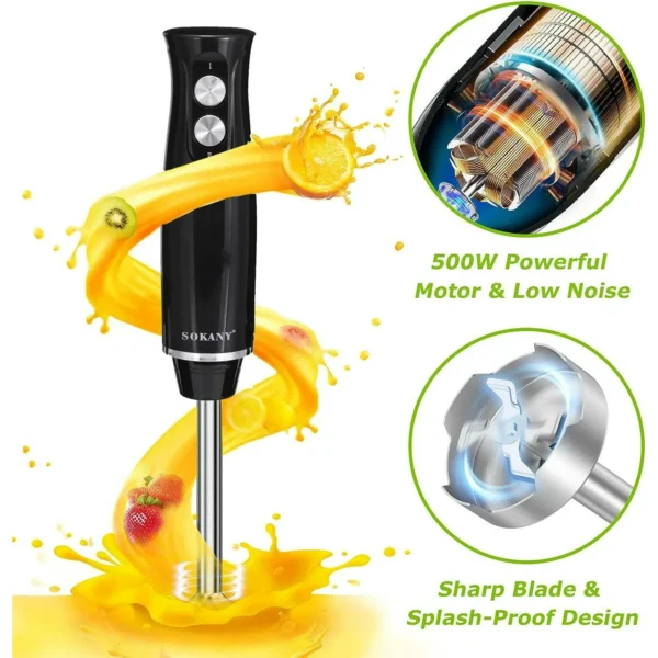 BN-LINK Immersion Blender, Hand Blender Electric, 4-in-1 Immersion Blender Handheld, 2-Speed, 500W Hand Blenders Immersion, Hand Mixer for Smoothies, Baby Food & Soup, Black - Image 2