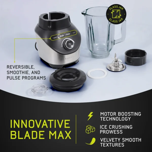 Universal 1500 Watt Turbo Elite Max Blender, 71oz - 9-cup / 2.1 Liter Glass Pitcher, Premium Blender for Smoothies, Sauces, & Batters, 3 Speed Settings, Powerful 6 Stainless Steel Blades - Image 5