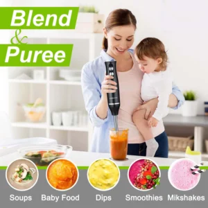 ACMETOP Electric Immersion Hand Blender 500 Watt 2 Mixing Speed with Stainless Steel Blades, Portable Easy Control Grip Stick Mixer Perfect for Smoothies, Puree Baby Food & Soup, Black