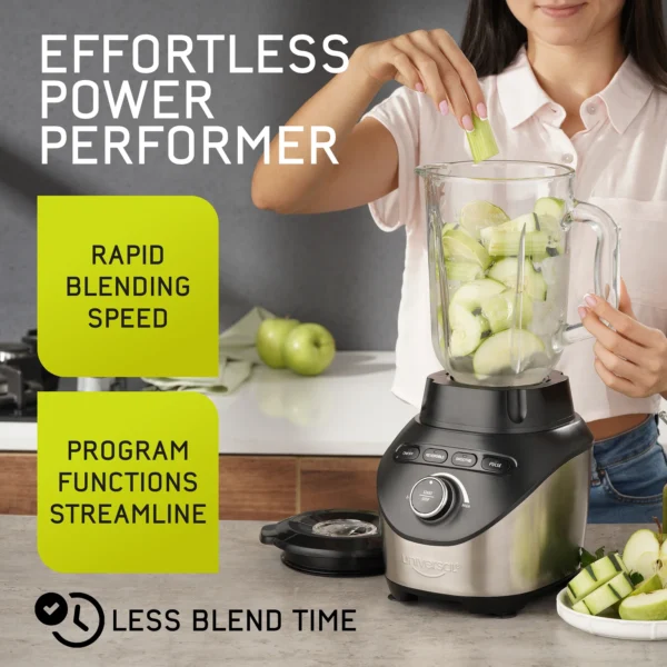 Universal 1500 Watt Turbo Elite Max Blender, 71oz - 9-cup / 2.1 Liter Glass Pitcher, Premium Blender for Smoothies, Sauces, & Batters, 3 Speed Settings, Powerful 6 Stainless Steel Blades - Image 3