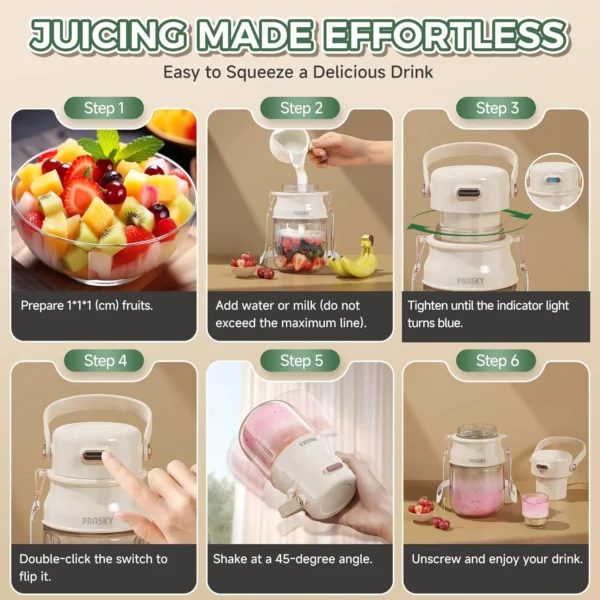 PRASKY Personal Blender, BPA Free 27oz Portable Blender for Smoothies and Shakes, Juicer Blender (White) - Image 5