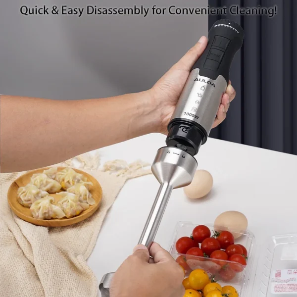 Aulonda 1000W 5-in-1 Commercial Immersion Hand Blender - 20 Speeds, Stainless Steel Stick Blender with Mixing Beaker, Chopper Bowl, Milk Frother, Egg Whisk - Image 5